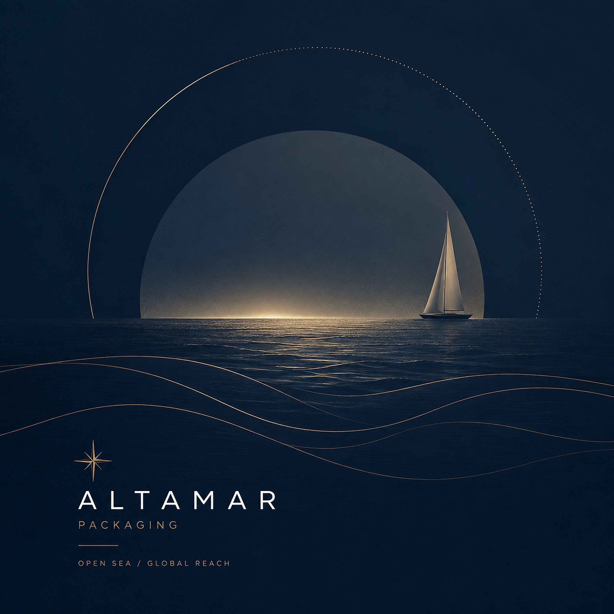 Altamar open sea brand image with a sailboat on the horizon